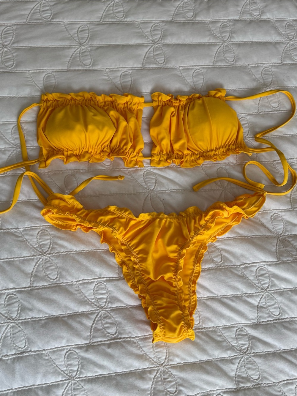 Sunshine Yellow Lettuce Trim Bikini Top & Bottom